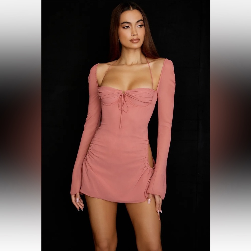HOUSE OF CB 'Baby' Pink Chiffon Cutout Halter Mini Dress/ Size M-US 6-8